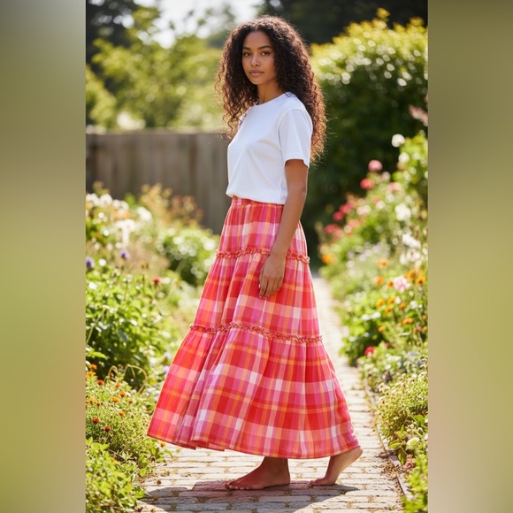 Dresses & Skirts - Nautical skirt, size M, 100% cotton, elastic waist, bright spring colors